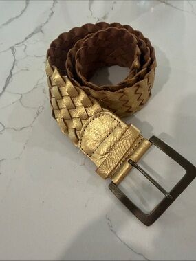 Woven Metallic Gold Leather Women's Belt